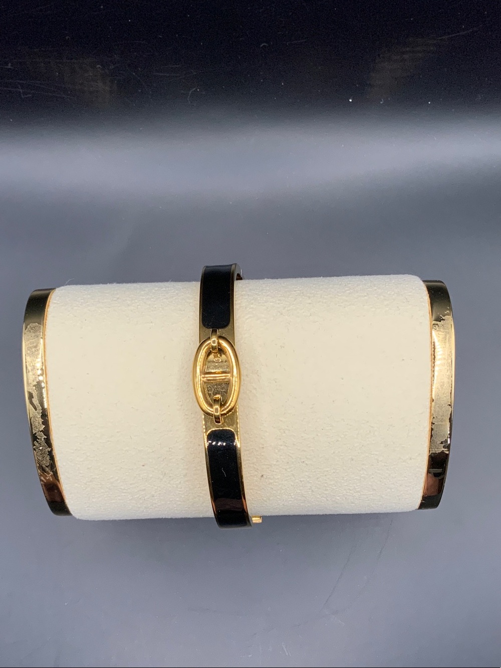 Black Enamel and Gold-Tone Bracelet